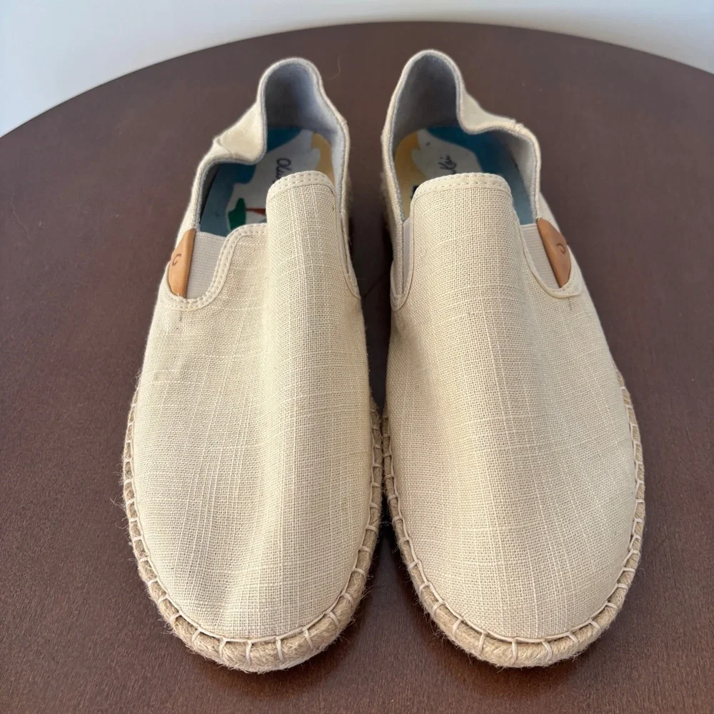Olukai Women’s Kaula Pa' A Kapa Linen Espadrille Slip-On Shoe in Cream, Size 11